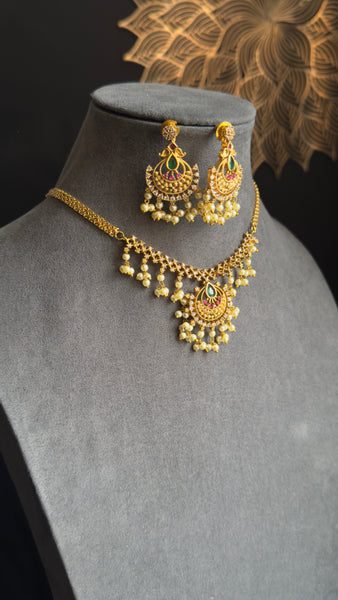 Ruby Gold South Indian Jewelry AD Necklace Set - TRADITIONAL TRADITIONAL