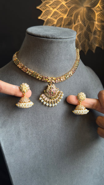 Impon Pearl Atigai Microgold Traditional  Gold South Indian Jewelry Necklace jhumki Set - TRADITIONAL