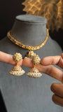Impon Pearl Atigai Microgold Traditional  Gold South Indian Jewelry Necklace jhumki Set - TRADITIONAL