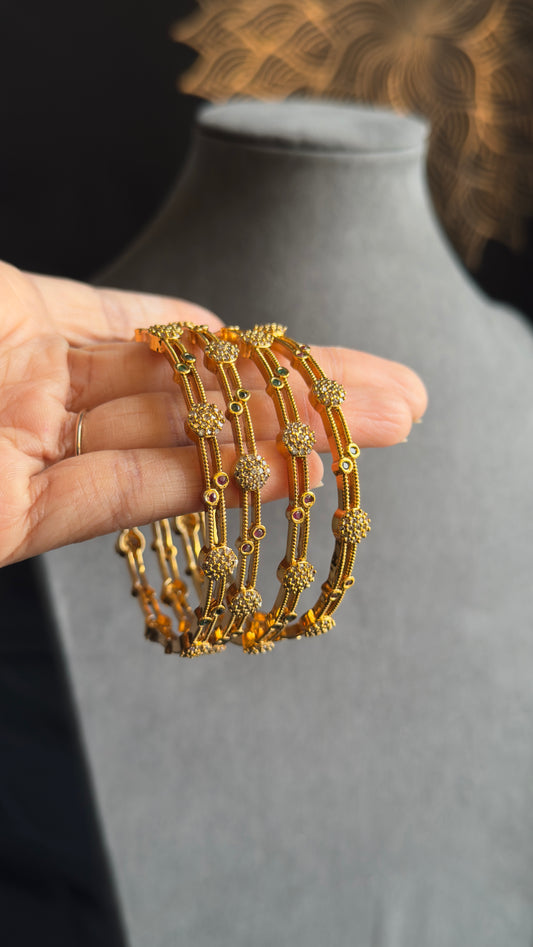 Set of 4 american diamond AD Kundan style cubic Zirconia studded peacock Bangle Kemp Bangle South indian Jewelry Antique indian jewelry - TRADITIONAL