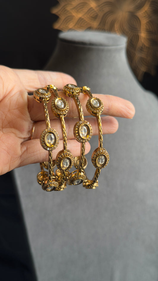 Set of 4 american diamond AD Kundan style cubic Zirconia studded peacock Bangle Kemp Bangle South indian Jewelry Antique indian jewelry - TRADITIONAL