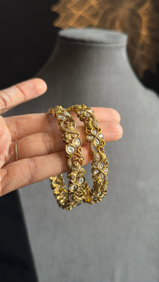 AD cubic Zirconia studded peacock Bangle Kemp Bangle South indian Jewelry Antique indian jewelry - TRADITIONAL