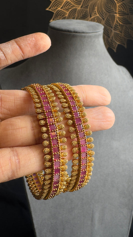 Ruby studded Bangle Kemp Bangle South indian Jewelry Antique indian jewelry - TRADITIONAL