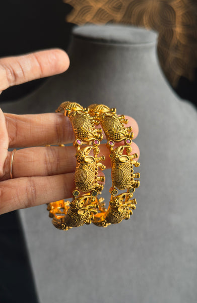 Elephant pair of kada Bangle Kemp Bangle South indian Jewelry Antique indian jewelry - TRADITIONAL