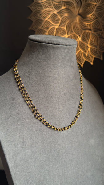 Short 3 Layer Black Bead Chain | South Indian Chain | Gold Plated Wedding Jewelry | Daily Wear Necklace | Hindu Marriage Jewellery