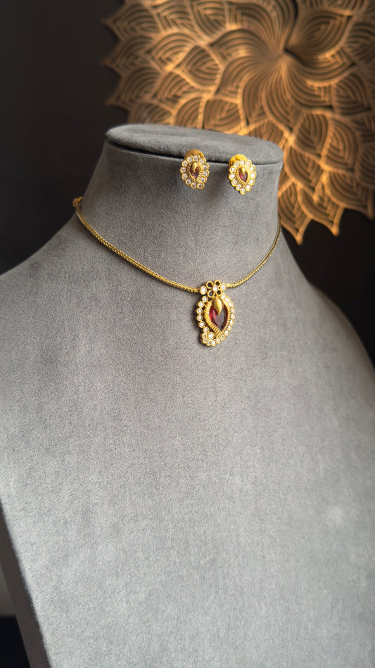 Kerala Dainty Gold Plated Mullamottu Pendant Set with Earrings | Mango Design Necklace Set | Lightweight Daily Wear South Indian Jewellery