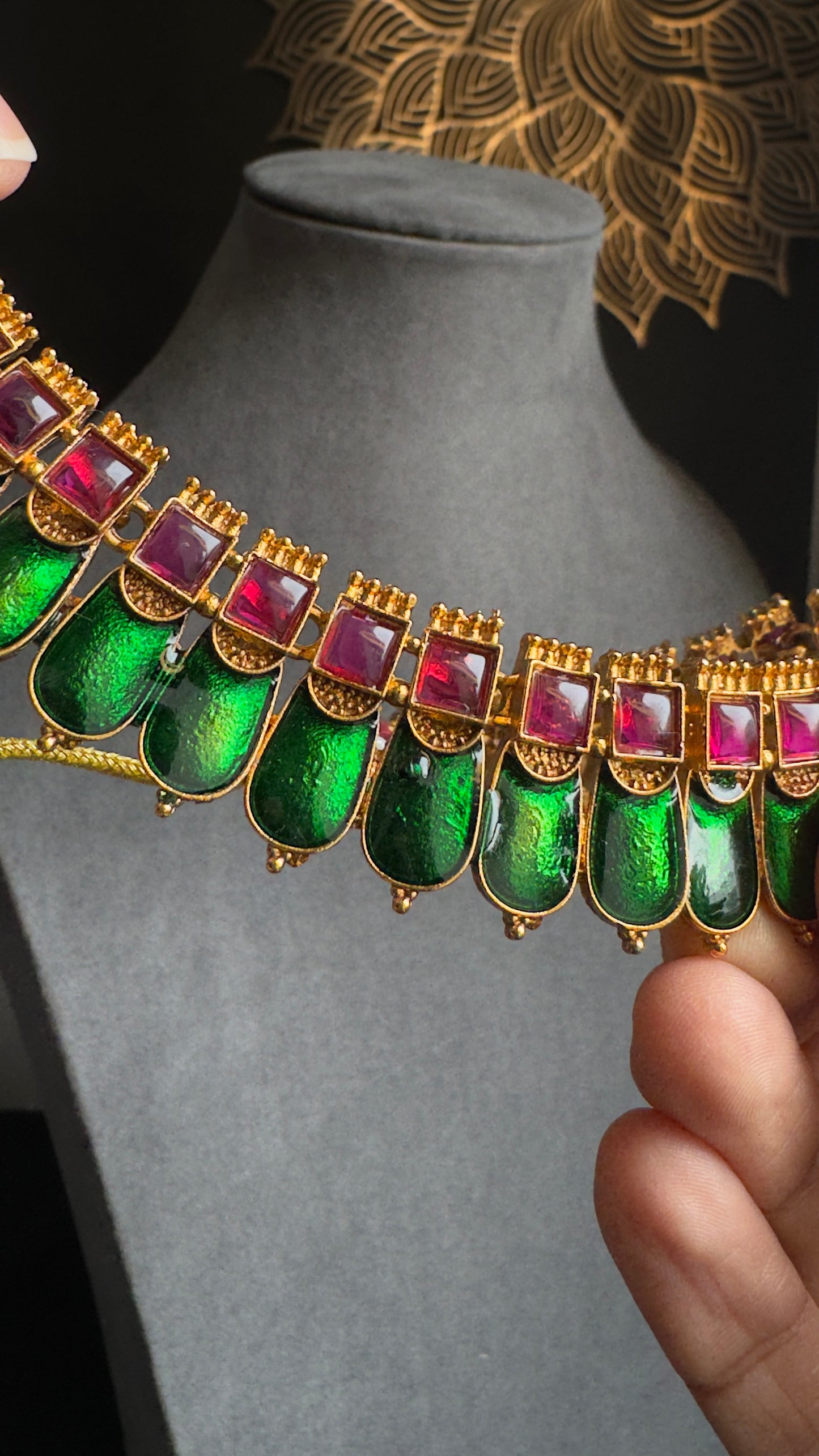 Kerala Nagapadam Choker Set | Traditional Green Palakka Necklace & Earrings | South Indian Temple Jewellery | South Indian Wedding Choker