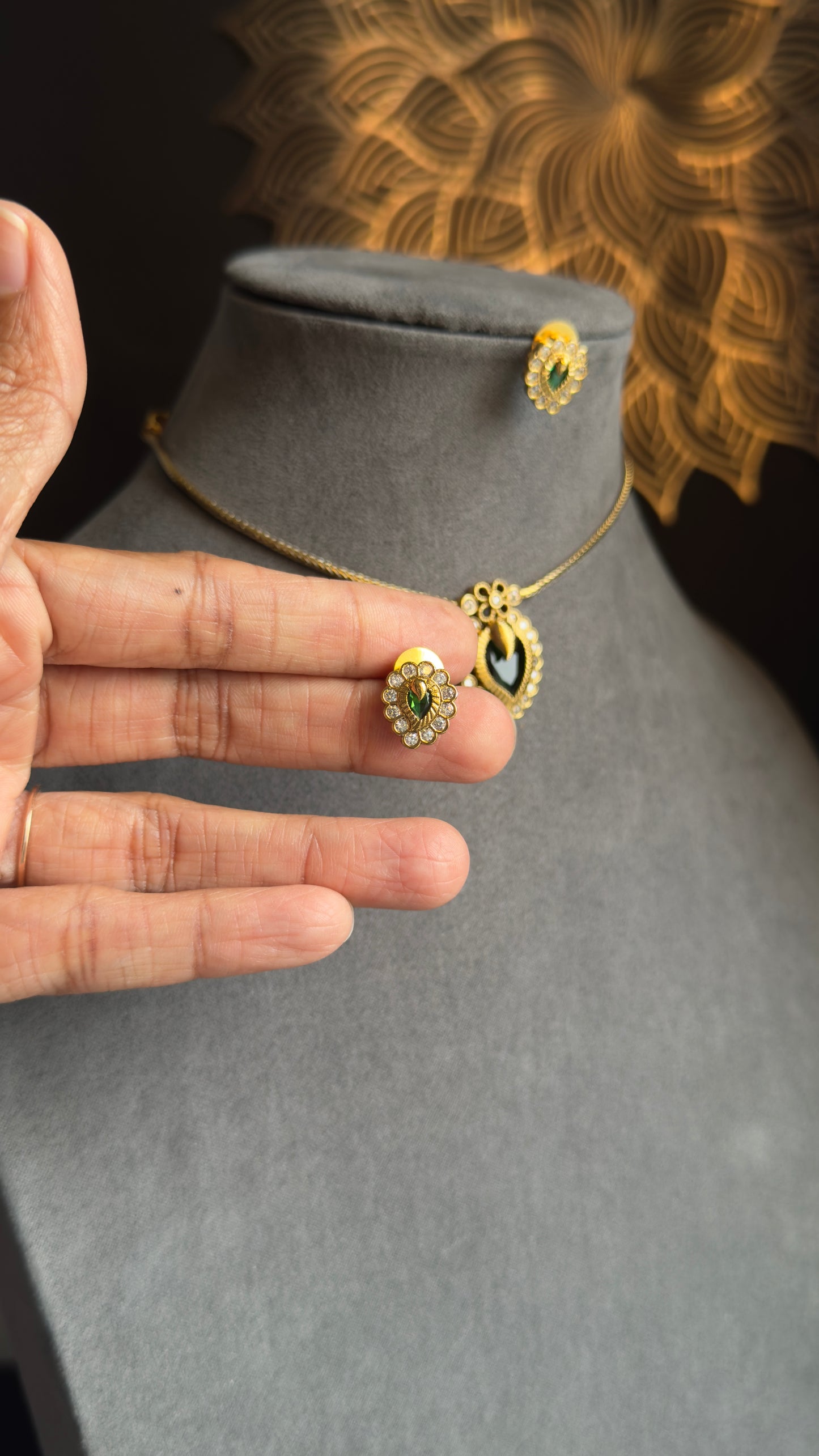 Kerala Dainty Gold Plated Mullamottu Pendant Set with Earrings | Mango Design Necklace Set | Lightweight Daily Wear South Indian Jewellery