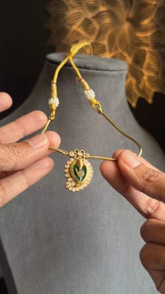 Kerala Dainty Gold Plated Mullamottu Pendant Set with Earrings | Mango Design Necklace Set | Lightweight Daily Wear South Indian Jewellery