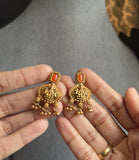 Panoply South Indian Lakshmi Mid length Pendant Necklace | Lightweight Temple Jewelry with Coral Accent & Earrings