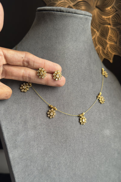 Panoply Delicate Invisible Multi Pendant Gold Indian Necklace Set with Earings- FUSION