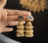 South Indian Jewelry Lotus step Jhumka Earrings | Temple Jewelry with Pearl Drops | Traditional Bridal Jewelry Top Jhumka Earrings | Step Jhumka