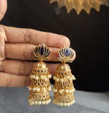 South Indian Jewelry Lotus step Jhumka Earrings | Temple Jewelry with Pearl Drops | Traditional Bridal Jewelry Top Jhumka Earrings | Step Jhumka