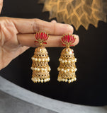 South Indian Jewelry Lotus step Jhumka Earrings | Temple Jewelry with Pearl Drops | Traditional Bridal Jewelry Top Jhumka Earrings | Step Jhumka