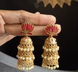 South Indian Jewelry Lotus step Jhumka Earrings | Temple Jewelry with Pearl Drops | Traditional Bridal Jewelry Top Jhumka Earrings | Step Jhumka