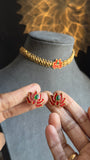 Best Selling Red Lotus Necklace with Earrings Lotus Necklace Set South Indian jewelery