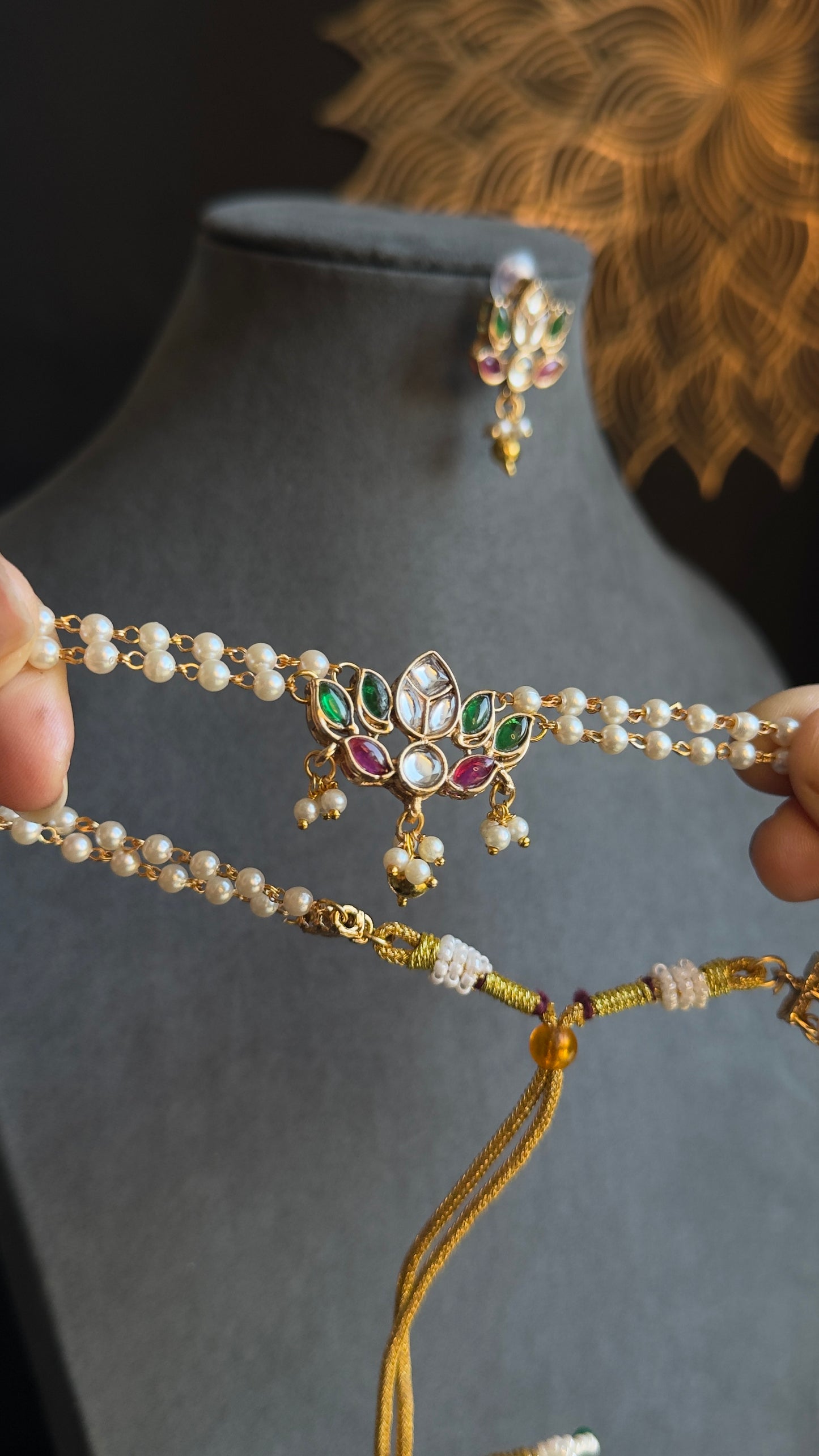 2 Layer Pearl pendant dainty Gold Necklace set