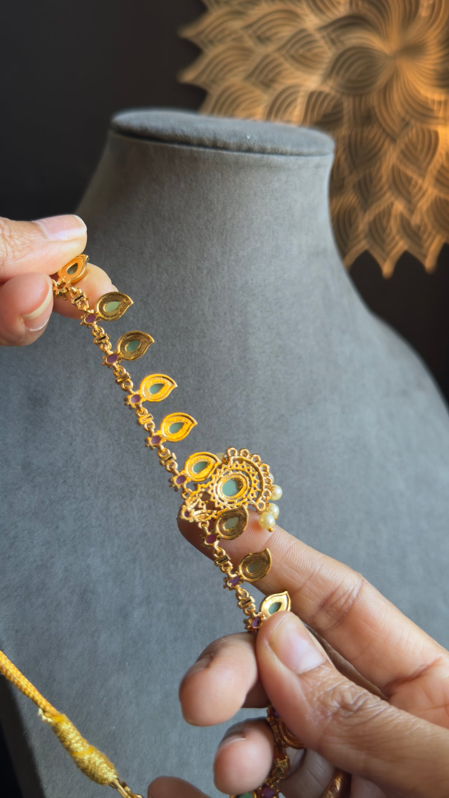 Kerala Nagapadam Pendant Necklace Set | Traditional Green Palakka Necklace set | South Indian Temple Jewellery | South Indian Wedding Choker