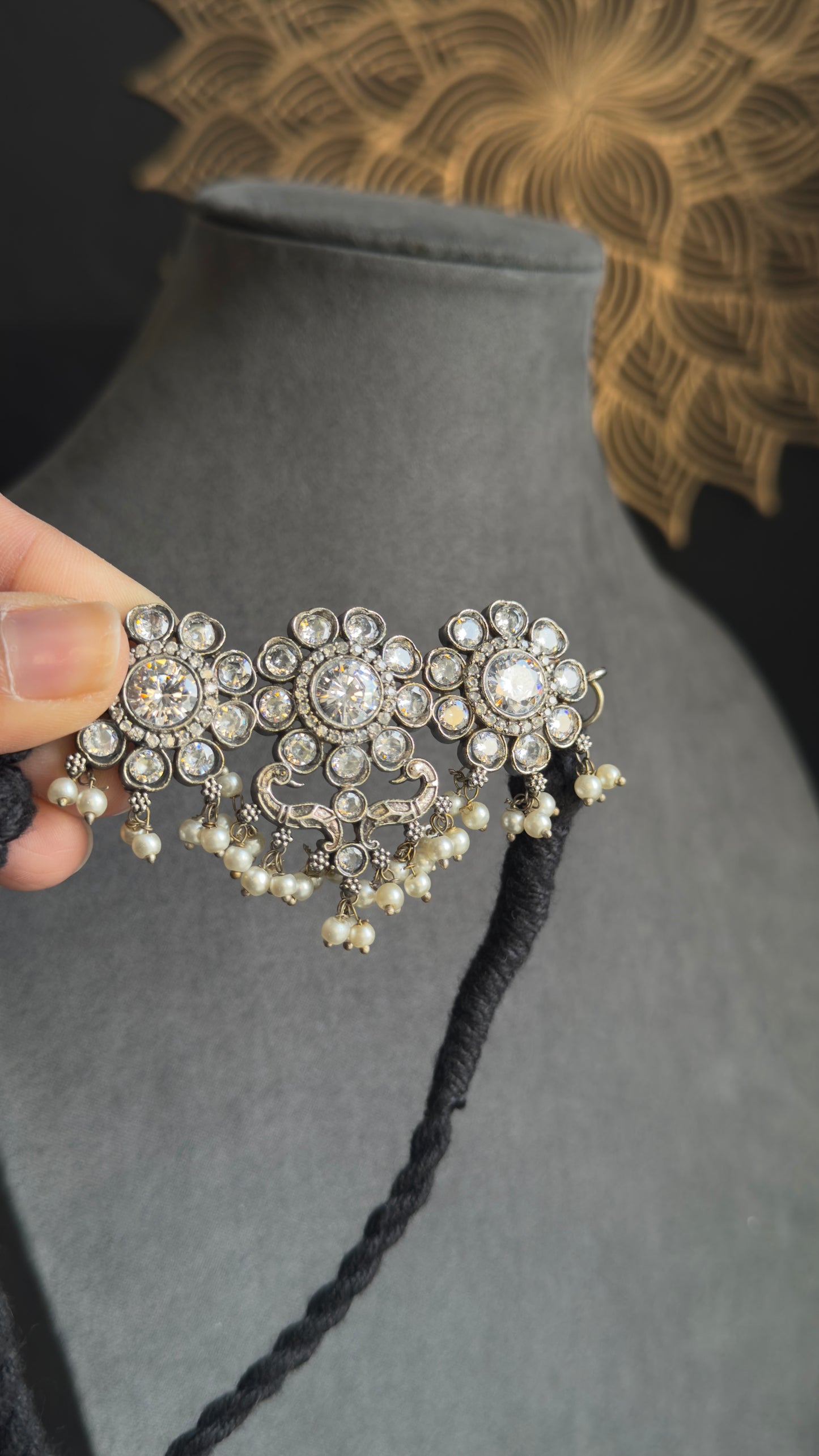 Flower Inspired German Silver Oxidized Necklace - SILVER