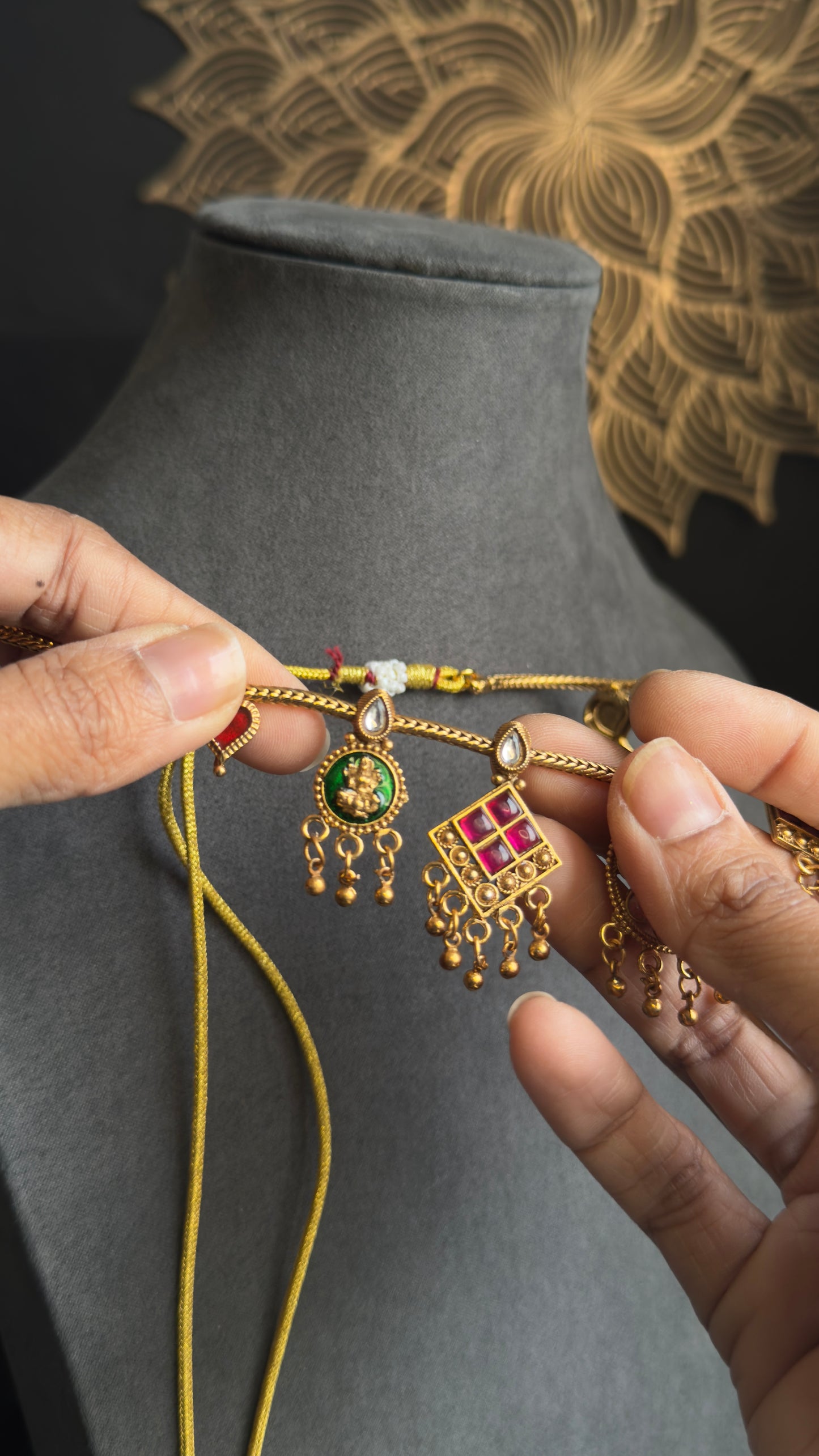 Unique Gold Multi Pendant South Indian Necklace Set - FUSION