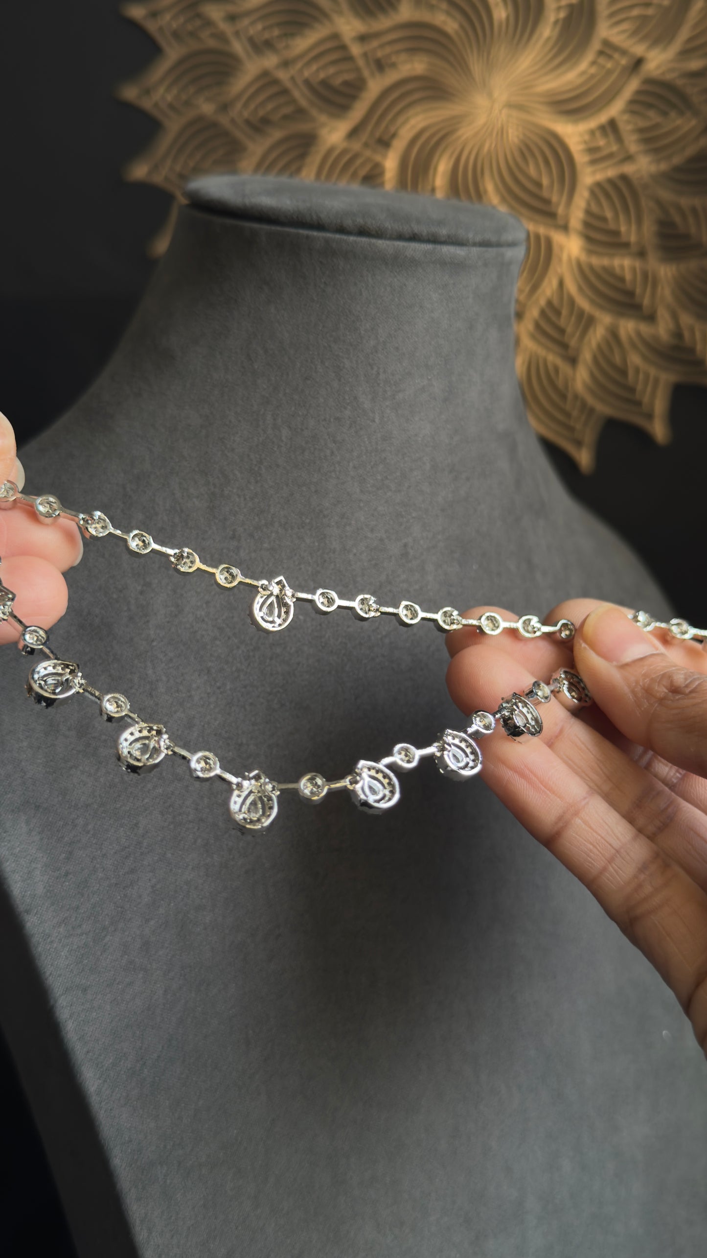 Two layer Tear drop Silver Necklace Set dangler earrings- INDO WESTERN