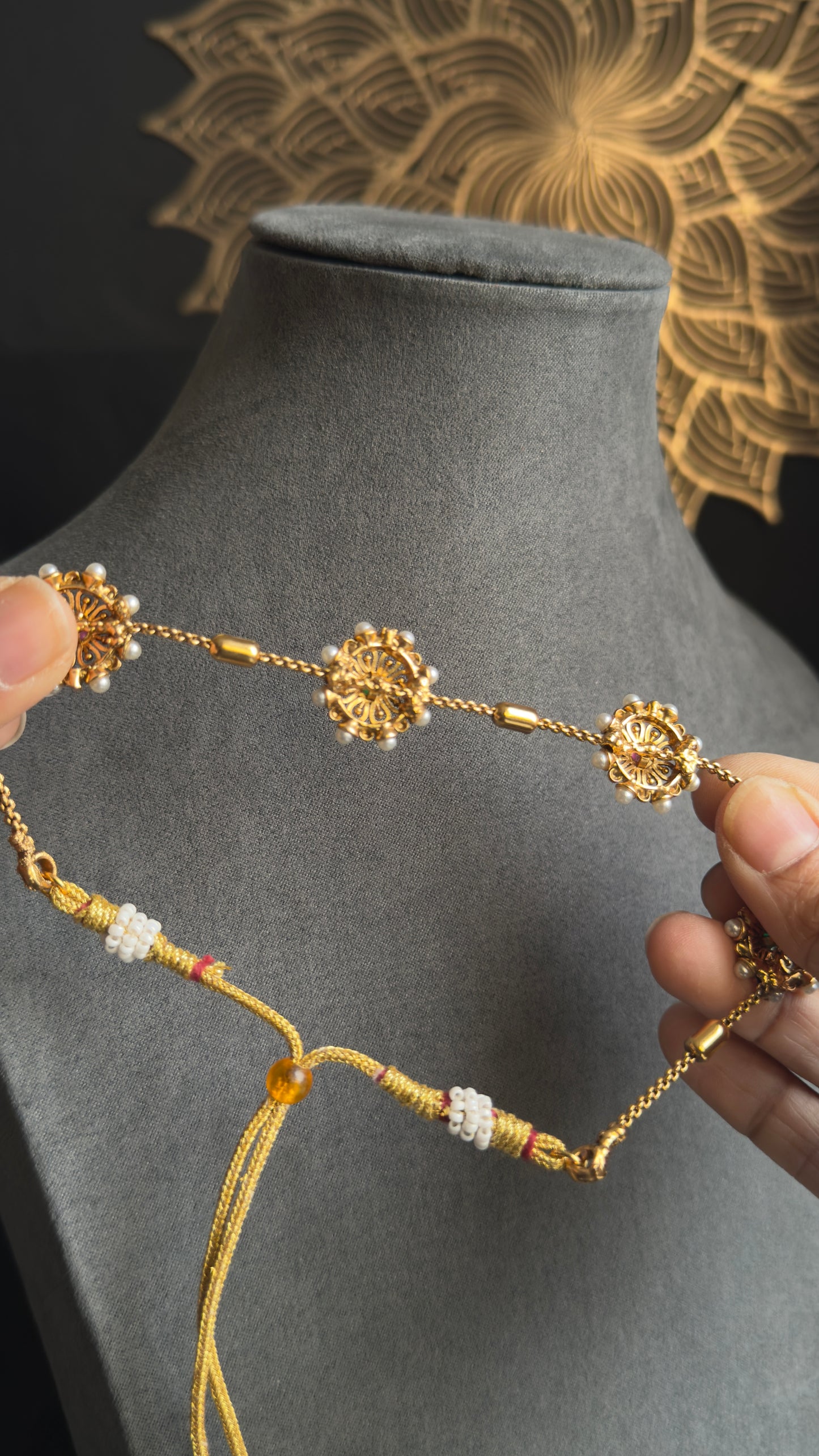 Delicate chakra Pearl south Indian Necklace with Stud Earrings - FUSION