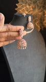 Rosegold Necklace Set with Jhumka & Tikka | CZ Stones - INDO WESTERN