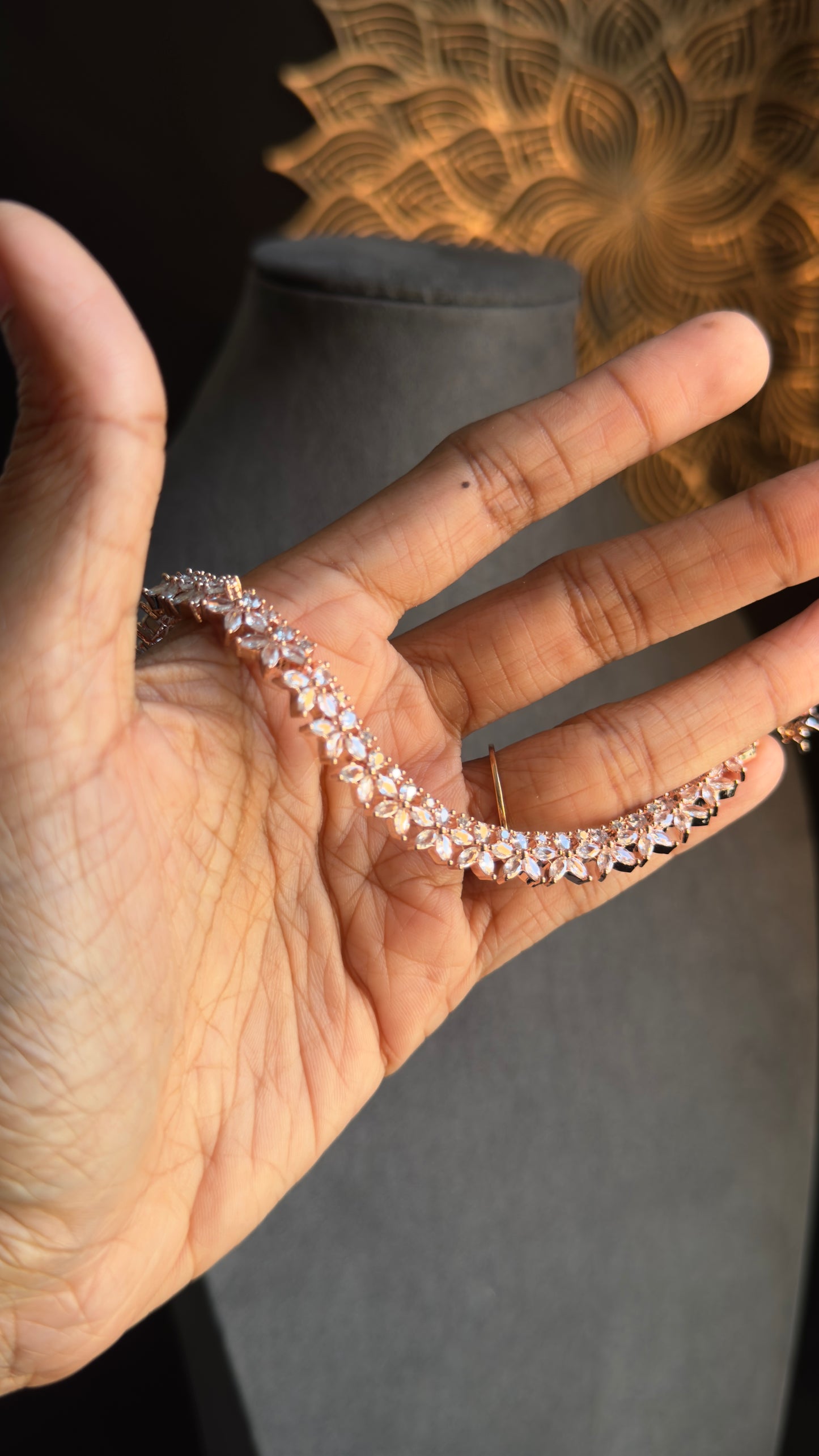 Rosegold Necklace Set with Jhumka & Tikka | CZ Stones - INDO WESTERN