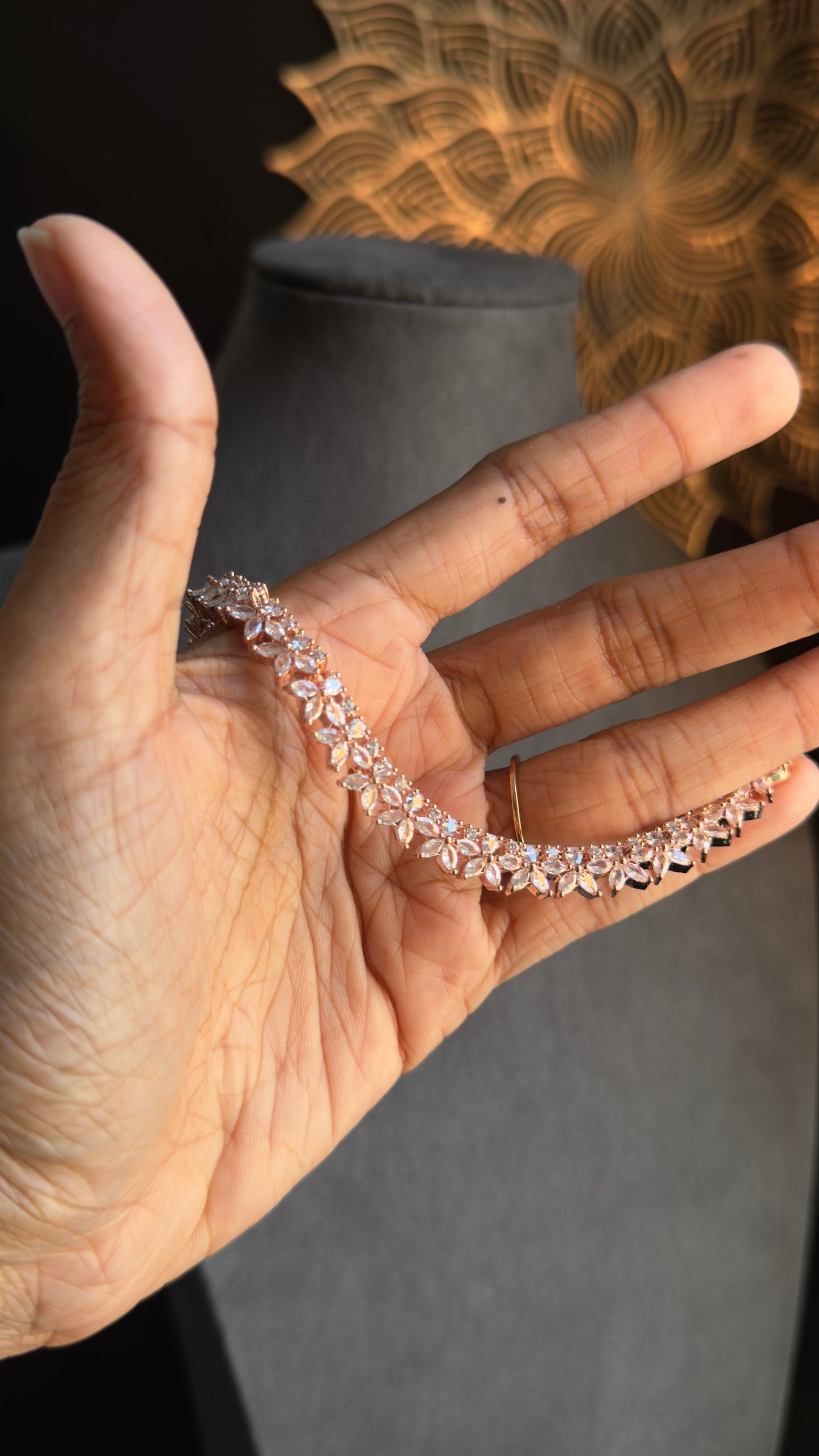 Rosegold Necklace Set with Jhumka & Tikka | CZ Stones - INDO WESTERN