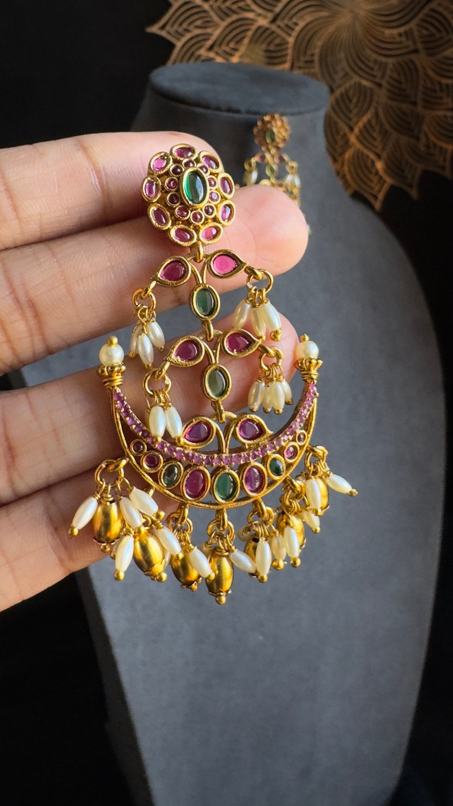 Crescent Kemp Chandbali Rice Pearl Drops  - TRADITIONAL