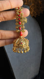 Coral Gold Jhumka with Ear Chain - TRADITIONAL