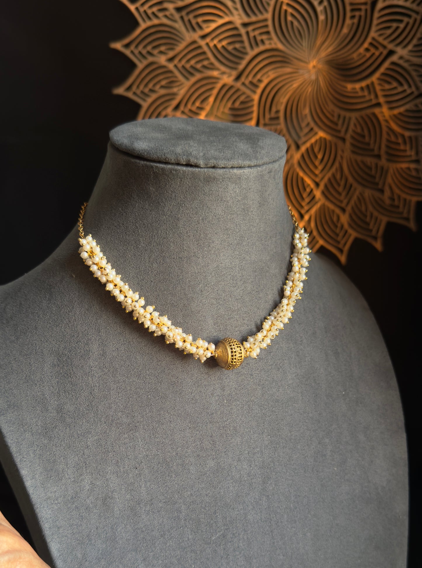 Golden Ball Pendant Pearl Necklace Set - BUDGET