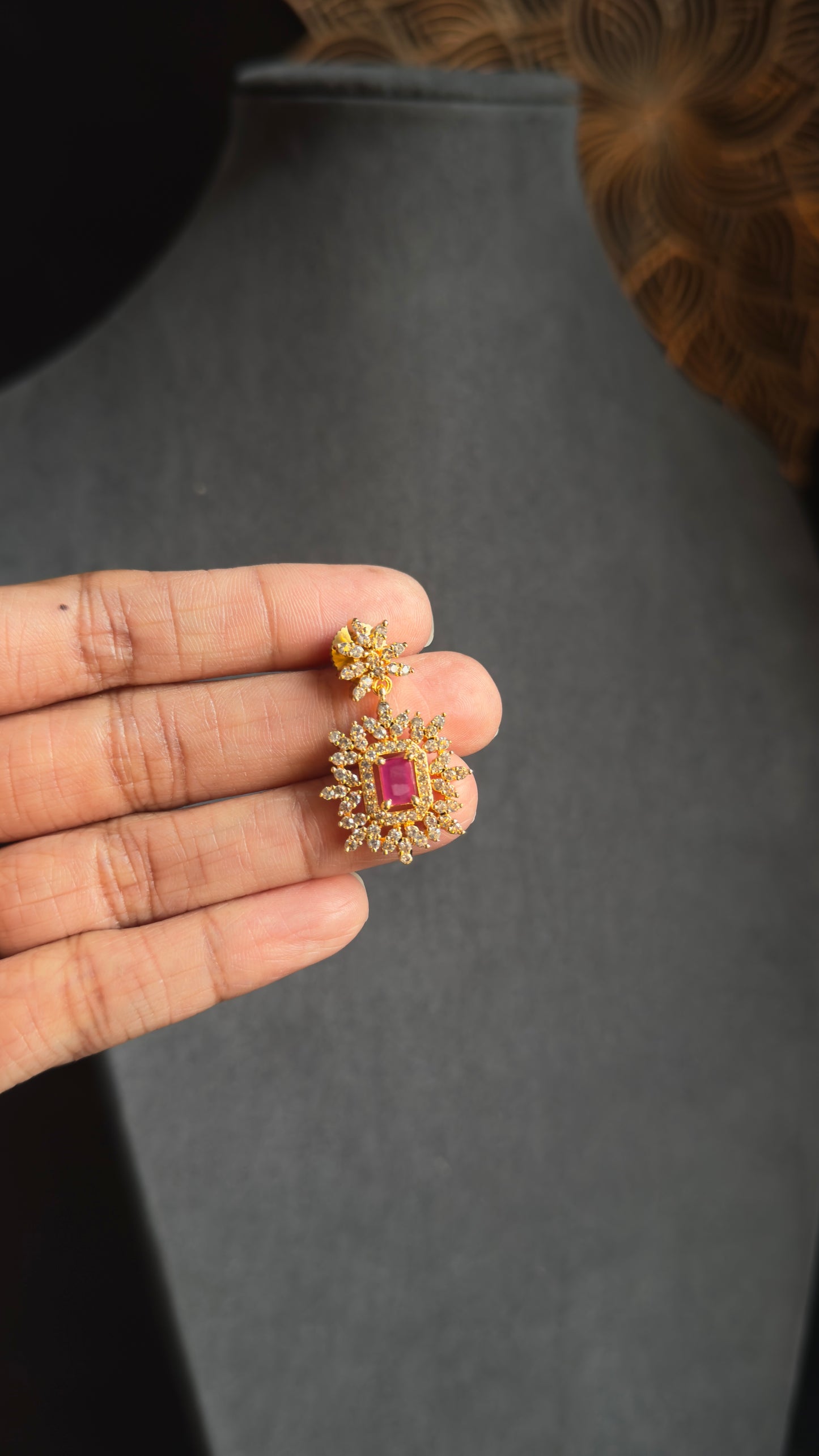 Ruby Gold-Plated Raani Haar Necklace Set - LONG NECKLACE
