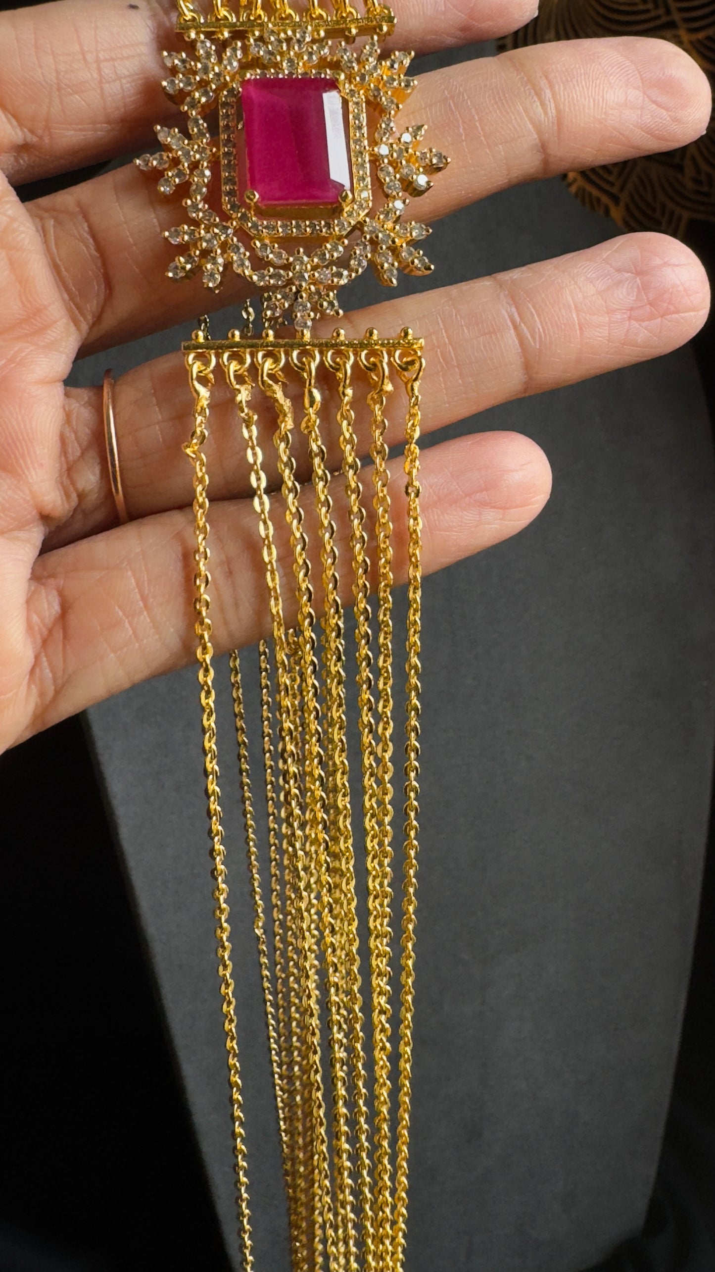 Ruby Gold-Plated Raani Haar Necklace Set - LONG NECKLACE