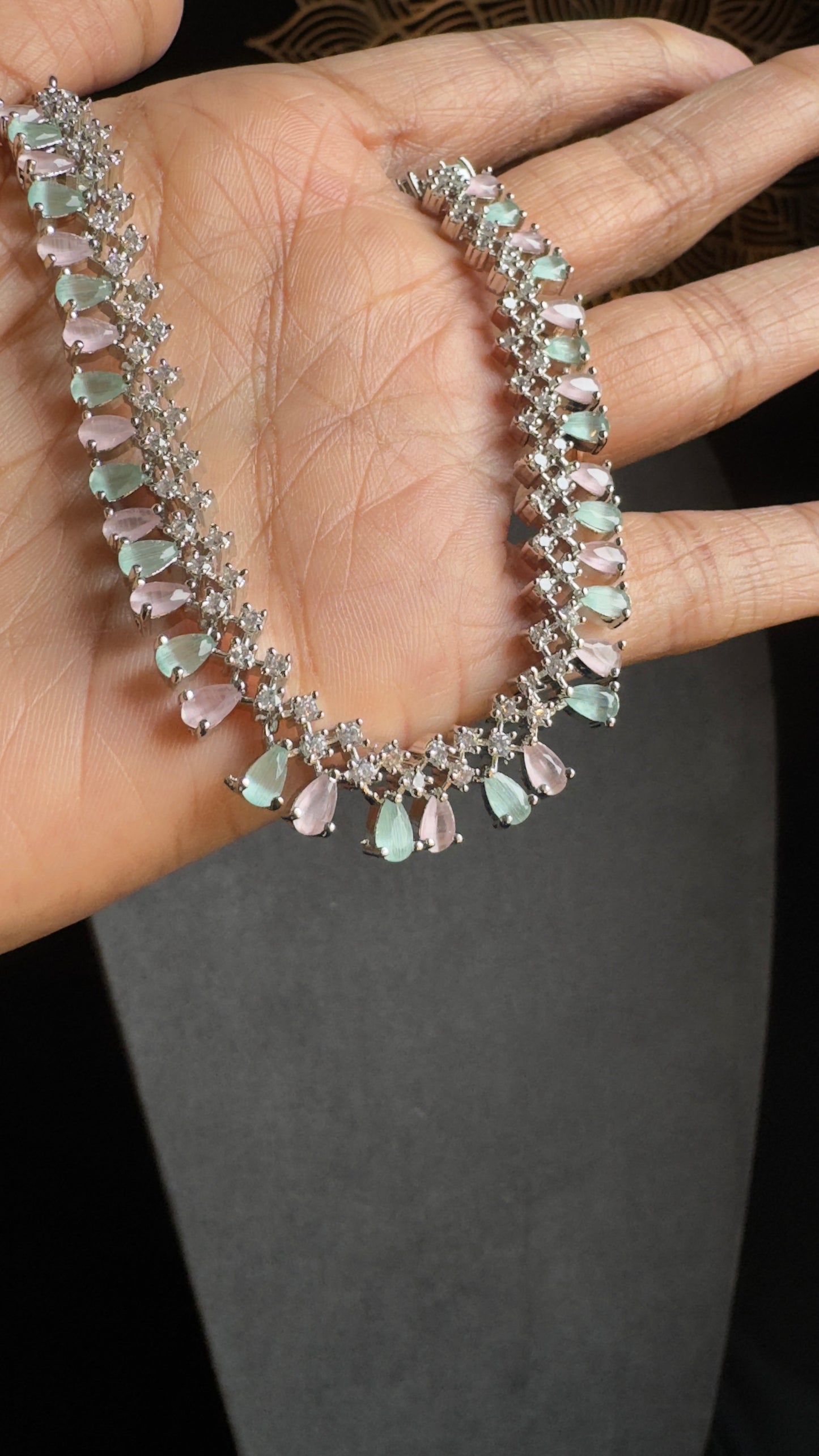 Chic Pastel Tone Necklace Set Hoop Jhumka & Tikka - INDO WESTERN