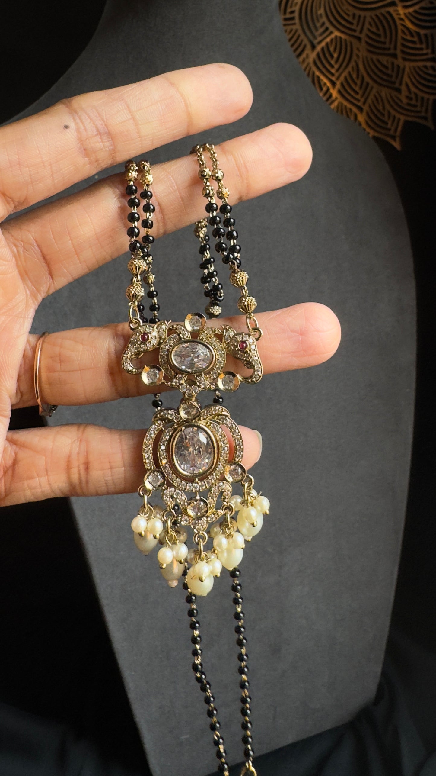 Victorian Finish Kundan and Pearl Mangalsutra Set - Indian Bridal Jewelry