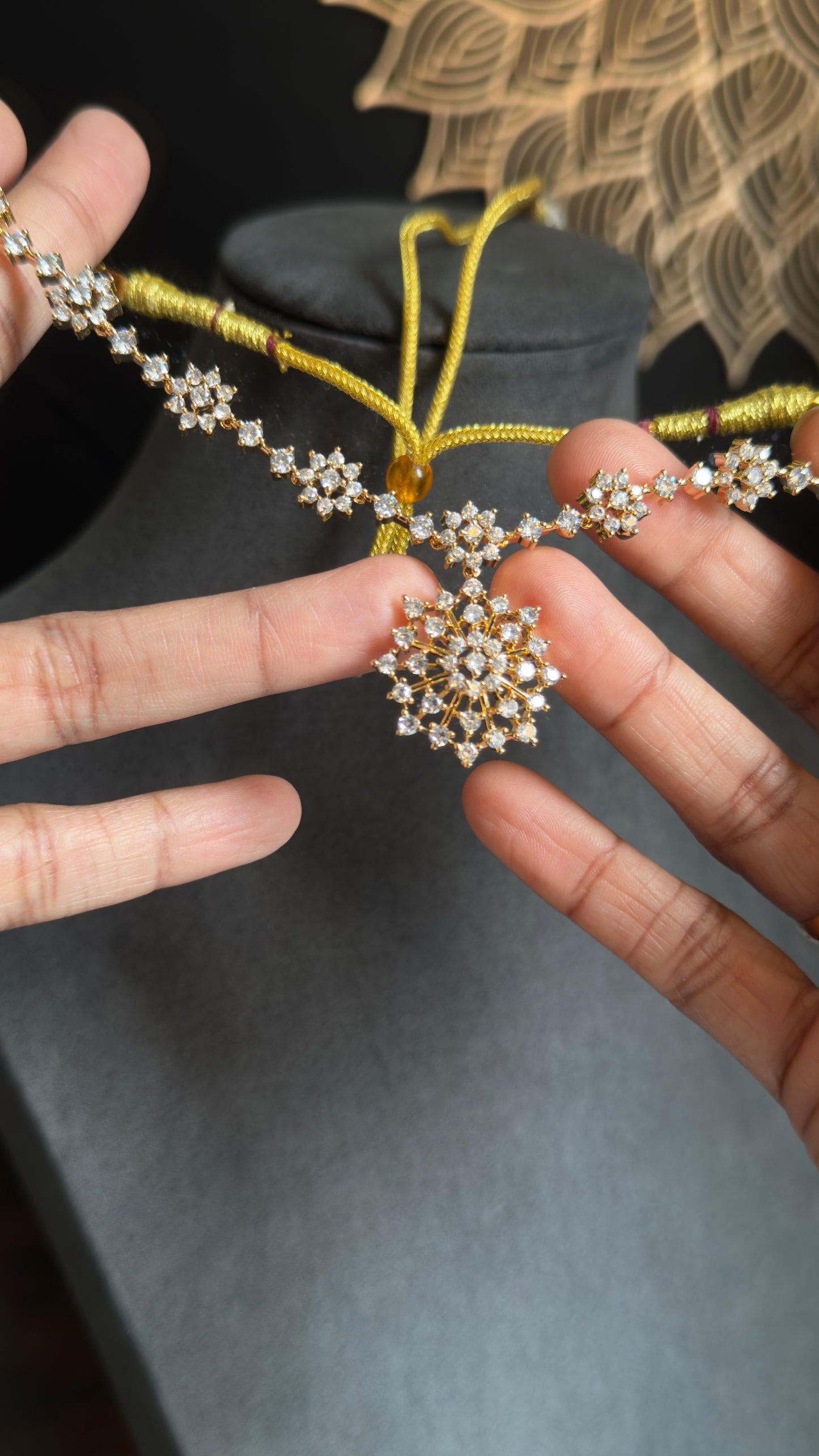 American Diamond Gold Pendant Necklace drop Earrings
