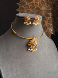 Navarathan Pendant Hasli Necklace Set - FUSION