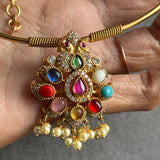 Navarathan Pendant Hasli Necklace Set - FUSION