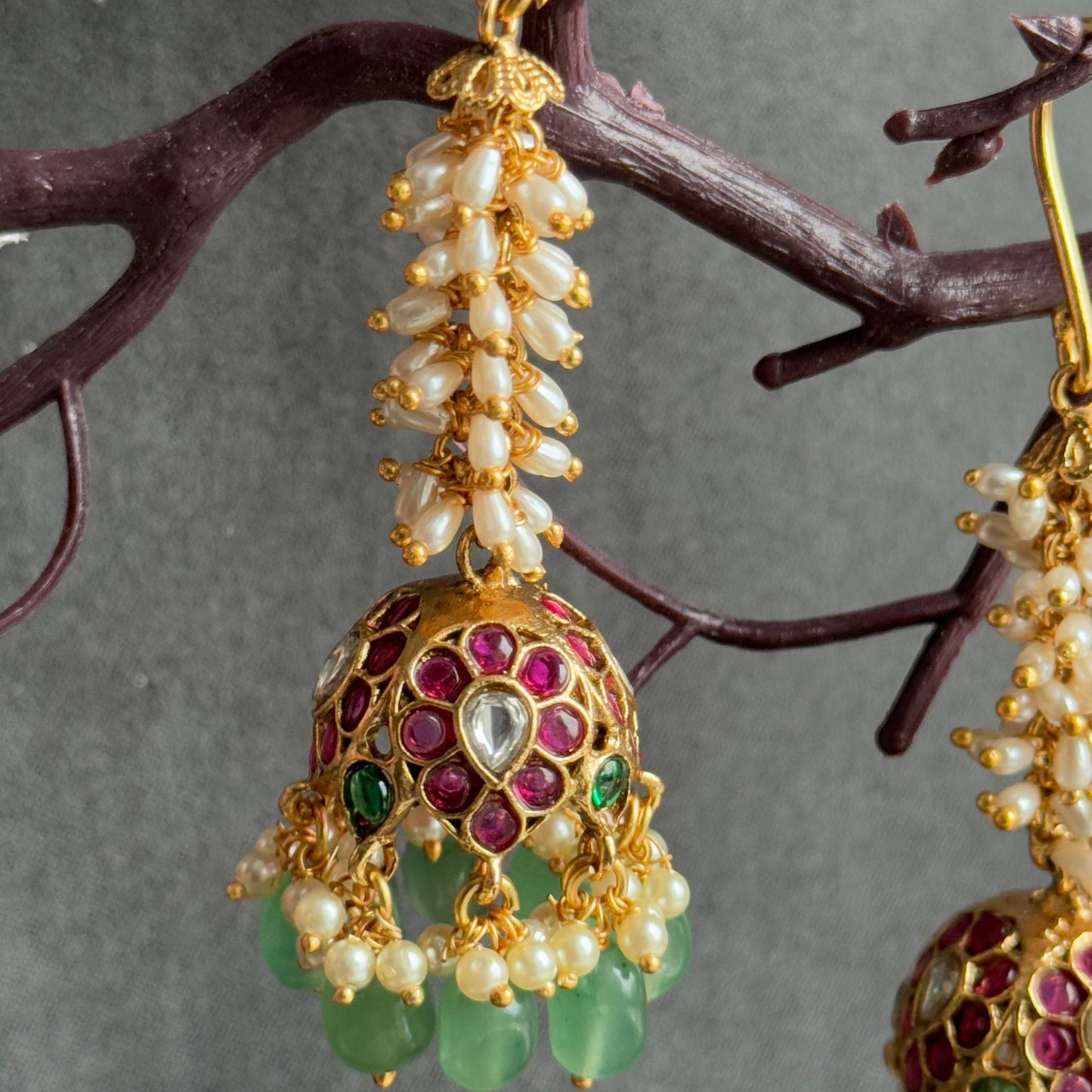 Hoop Rice pearls Long Jhumka Earrings - FUSION