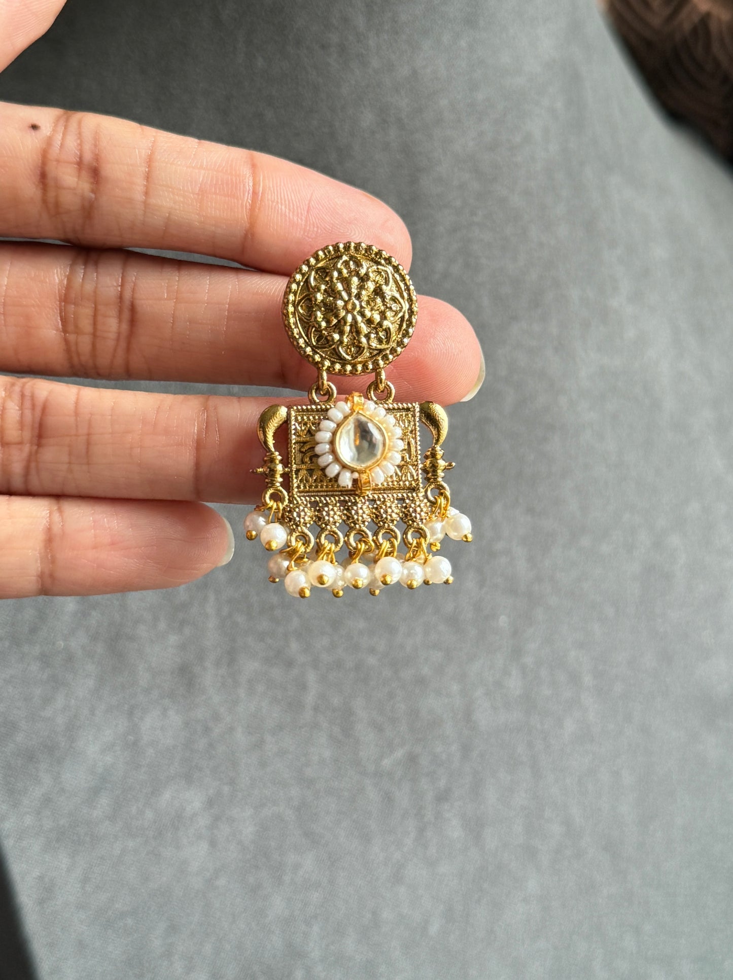 Unique Y2K Square Dangler, Pearl - FUSION