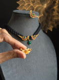 Black Silk thread bird Gold Necklace Set - TRADITIONAL