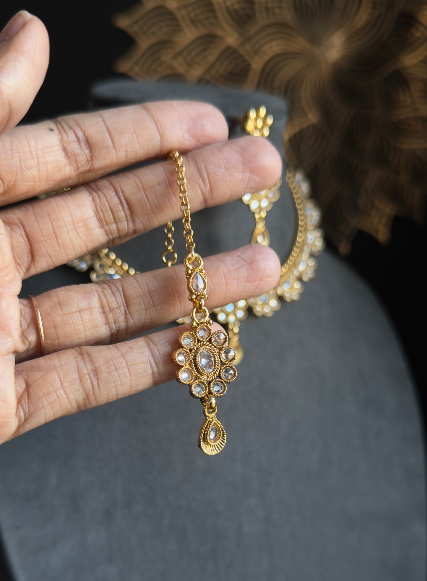 Dainty Kundan Reverse AD Choker Earrings Tikka - BOLLYWOOD