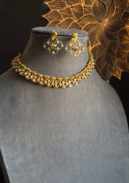 Premium American Diamond Choker South indian gold Short necklace White - Traditional