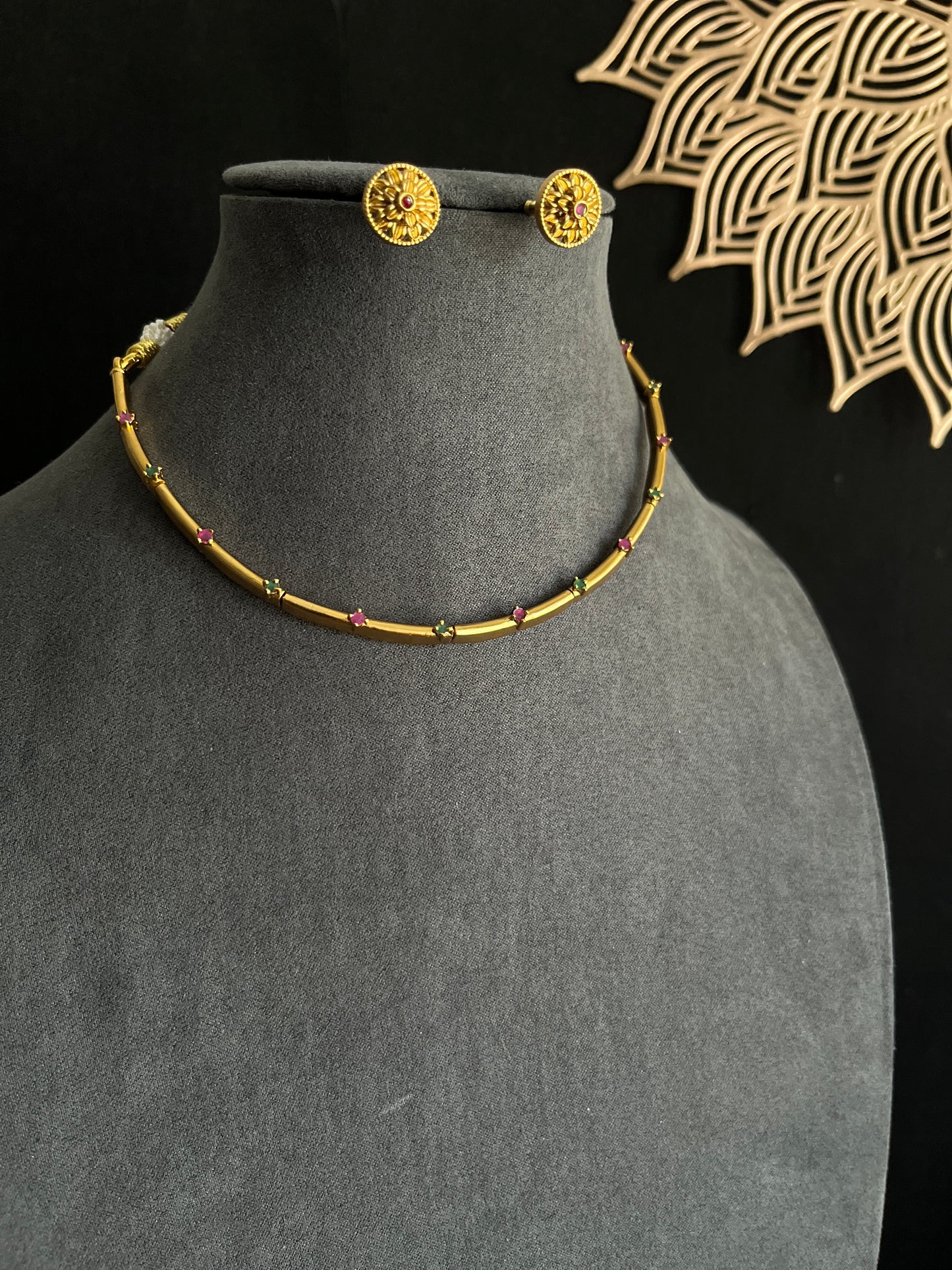 Tube Line Matt Gold Choker Set, Coin Earrings - BUDGET