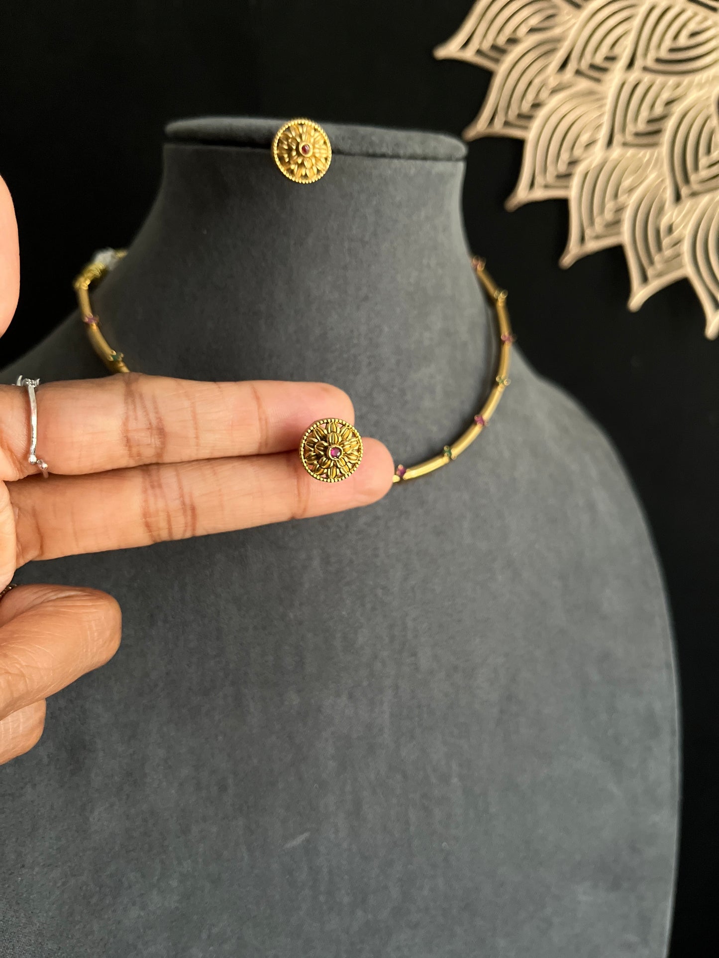 Tube Line Matt Gold Choker Set, Coin Earrings - BUDGET