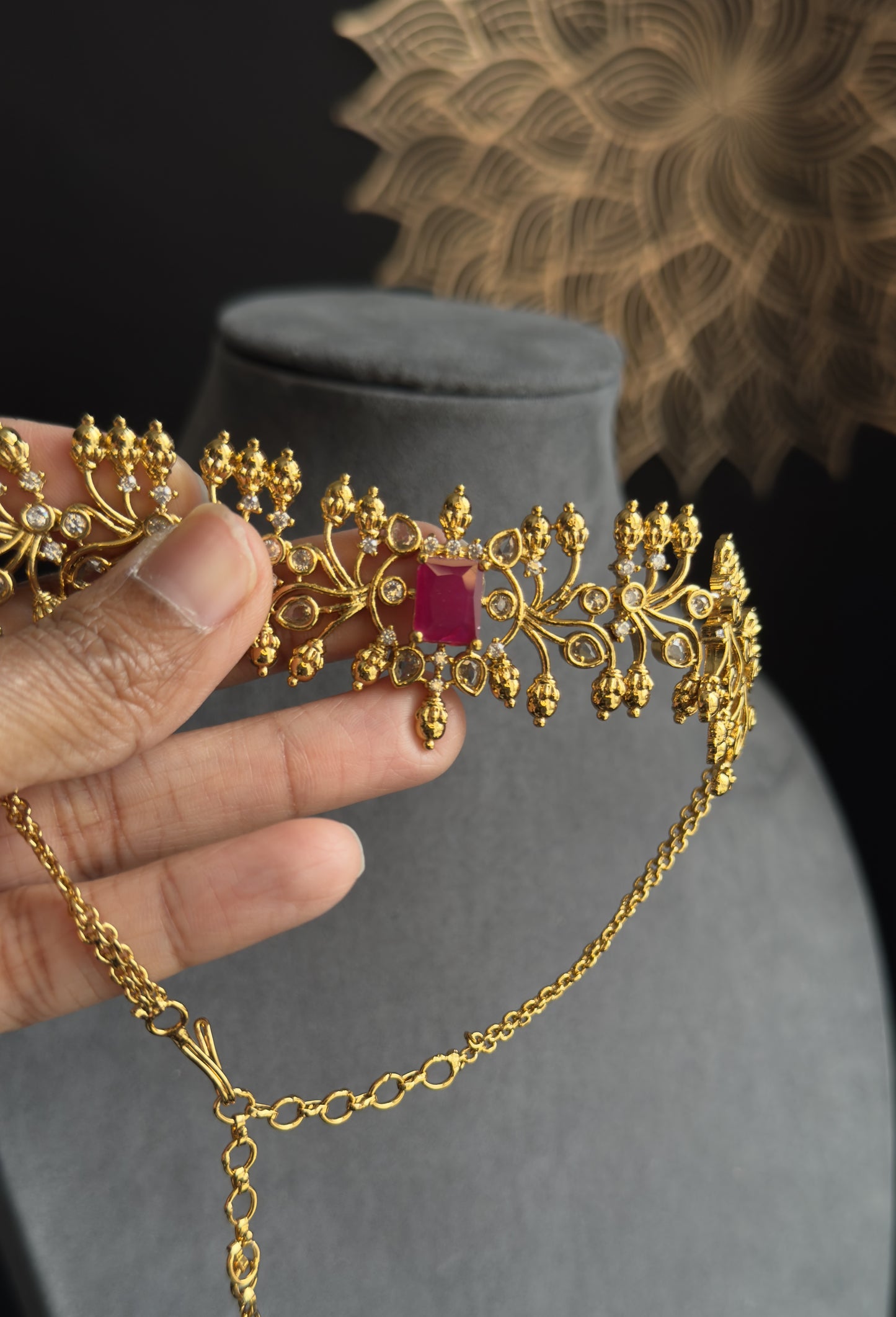 Gold South Indian Kemp AD Choker Indian Jewelry Necklace Set jhumka earrings - FUSION