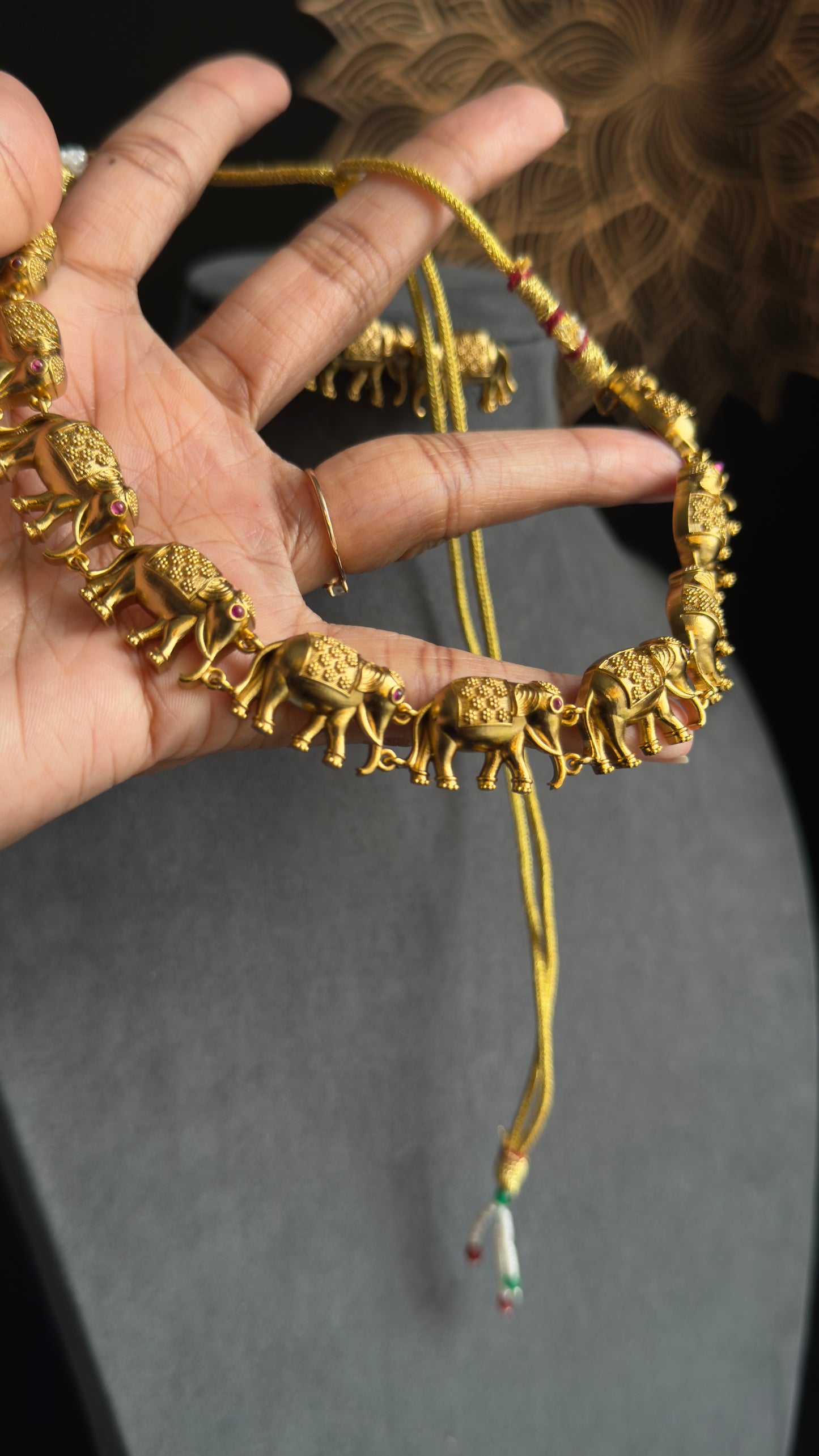 Elephant Motif Necklace Set, Antique Gold - FUSION
