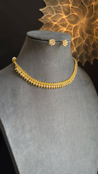 Dainty american diamond row Gold South Indian jewelry Necklace Set - TRADITIONAL