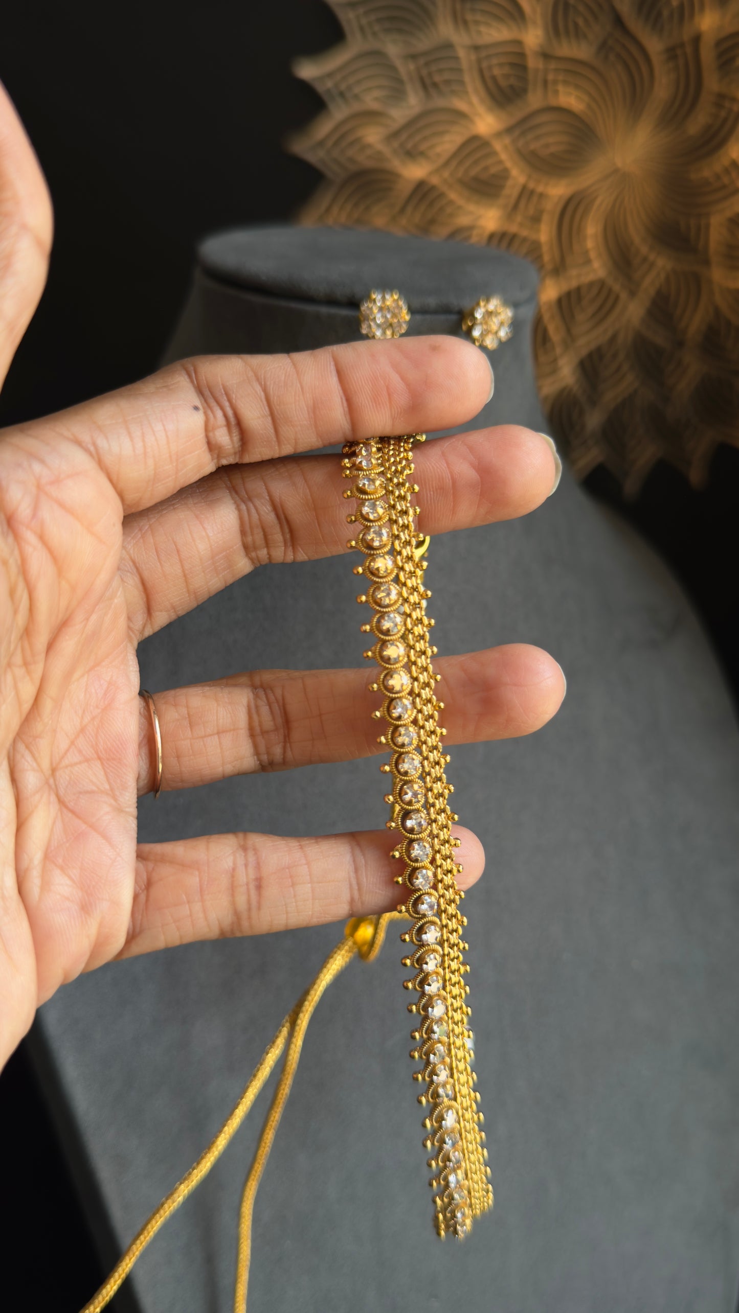 Dainty american diamond row Gold South Indian jewelry Necklace Set - TRADITIONAL